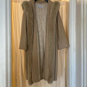 Max Mara coat with fur trimmed hood.